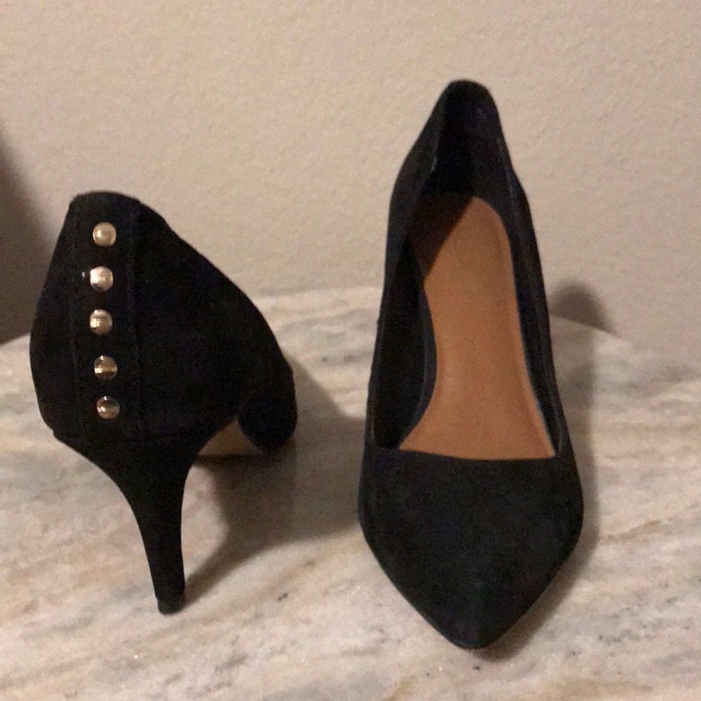 Black Aldo Heels with Gold Embellishment